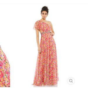 Mac Duggal Floral Print One Shoulder Butterfly Gown